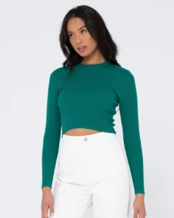 Rusty Charis Ribbed Crop Long Sleeve Knit Top -Roxy Ski Store W23 FSL0605 EME 3