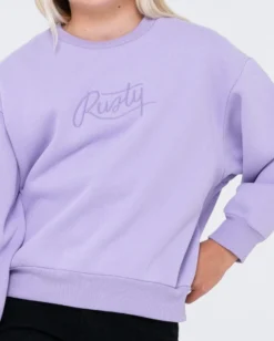 Rusty Script Oversize Crew Fleece Girls -Roxy Ski Store W23 FTG0011 LAV 4