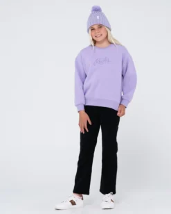 Rusty Script Oversize Crew Fleece Girls -Roxy Ski Store W23 FTG0011 LAV 5