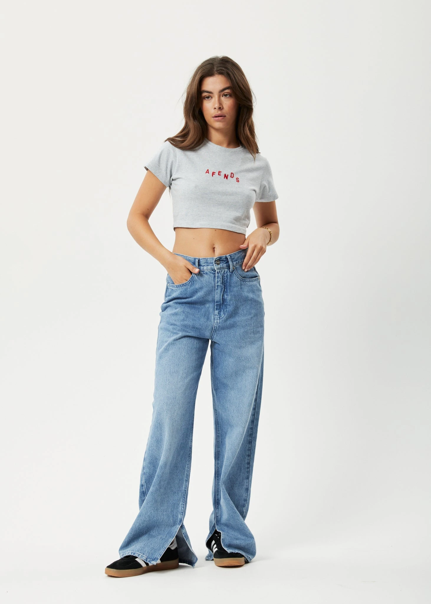 Afends Kala Recycled Cropped Baby T-Shirt - Shadow Grey Marle 3 Afends Kala Recycled Cropped Baby T-Shirt - Shadow Grey Marle - Image 3