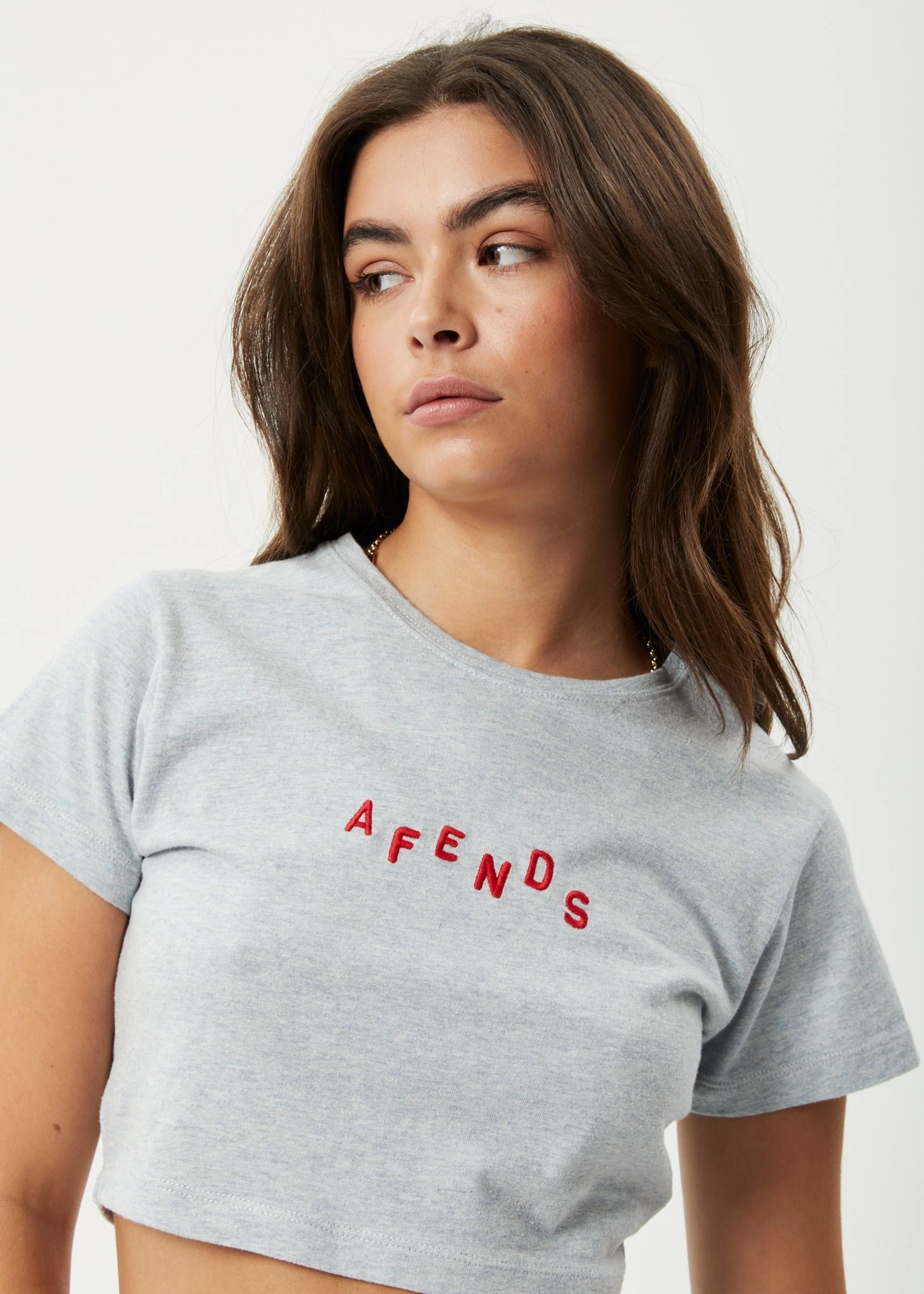 Afends Kala Recycled Cropped Baby T-Shirt - Shadow Grey Marle 2 Afends Kala Recycled Cropped Baby T-Shirt - Shadow Grey Marle - Image 2