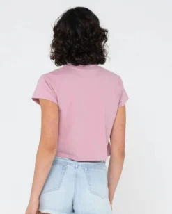 Rusty Essentials Classic Slim Crop Tee -Roxy Ski Store rusty essentials classic slim crop tee vintage pink 2