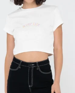 Rusty Slow Life Baby Fit Crop Tee -Roxy Ski Store rusty slow life baby fit crop tee white 5