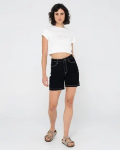 Rusty Slow Life Baby Fit Crop Tee -Roxy Ski Store rusty slow life baby fit crop tee white 6